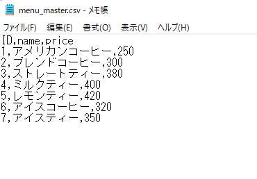 menu_master.csvのデータの内容