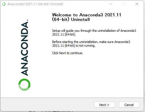Anacondaのアンインストール画面