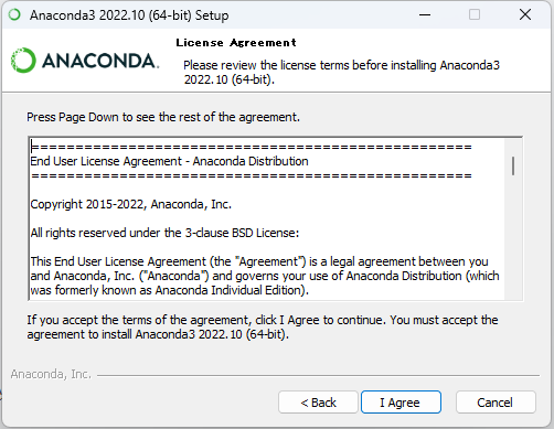 Anacondaインストーラーのライセンス同意画面